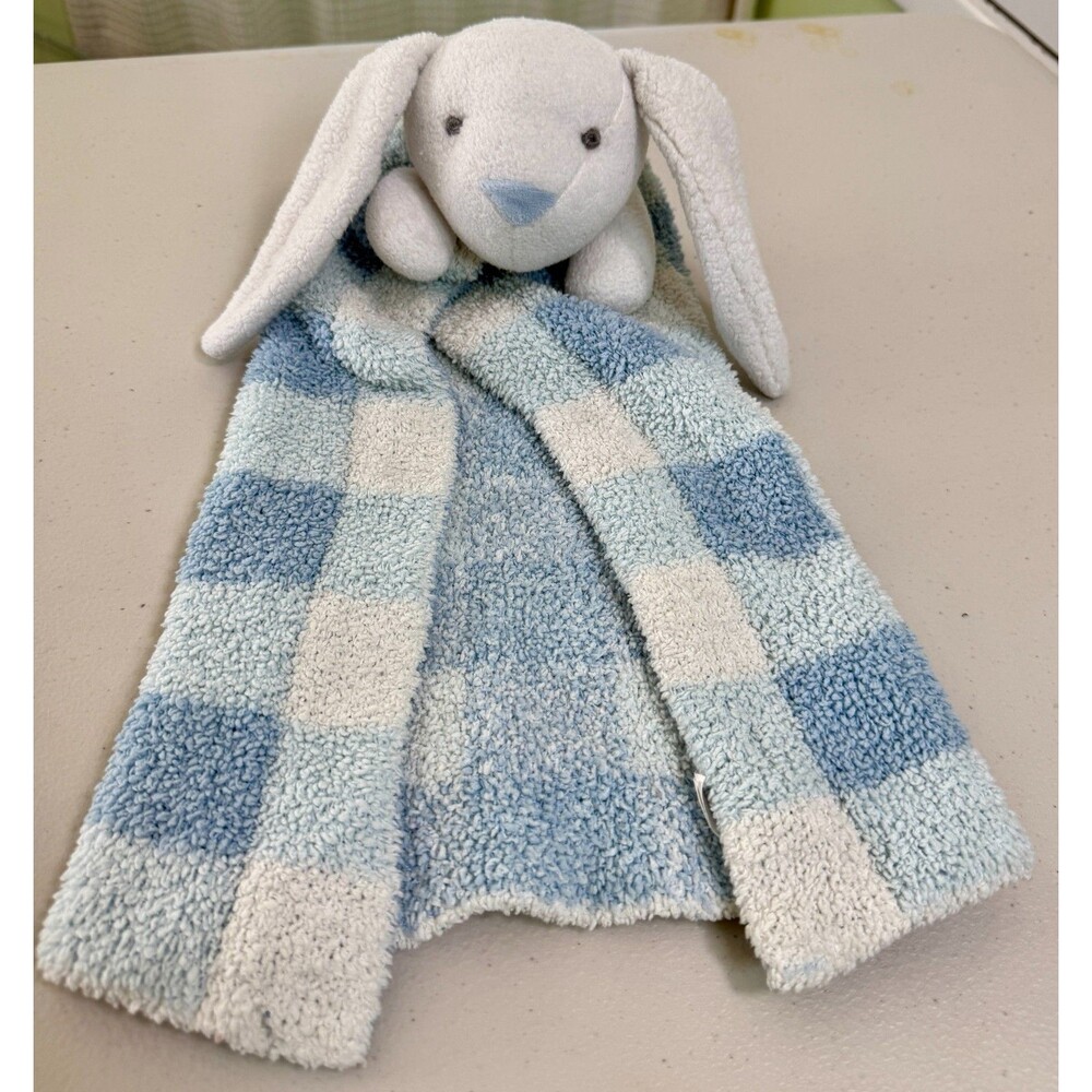 Mud Pie MUDPIE Chenille BLUE GINGHAM BUNNY Lovey Security Blanket Baby Toy